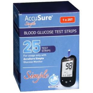 AccuSure Simple Blood Glucose Test Strips – Pack of 25 for AccuSure Simple Glucometer