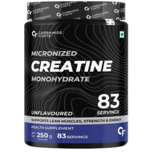 Carbamide Forte Micronized Creatine Monohydrate Powder | 83 Servings | Vegetarian | 250g Jar (Pack of 1)
