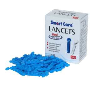 Smartcare Lancet Needles Round Blue | 30 Gauge Ultrafine Tri-Bevel Sterile Lancets | Universal Design | Pack of 100