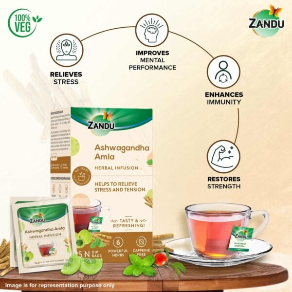 Zandu Ashwagandha Amla Tea – Calming (Pack of 25 Teabags) - Image 9