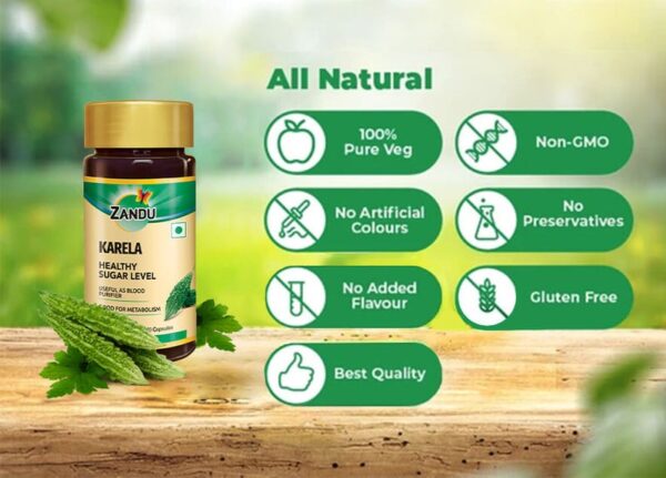 Zandu Karela Capsules for Blood Sugar Control & Blood Purification (Pack of 60 Capsules) - Image 6