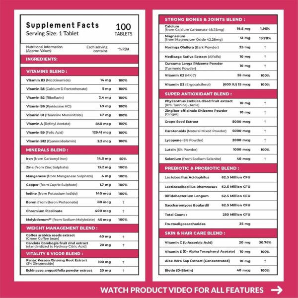 Carbamide Forte Multivitamin Tablets for Women | 100% Vegetarian | Pack of 100 Tablets - Image 8