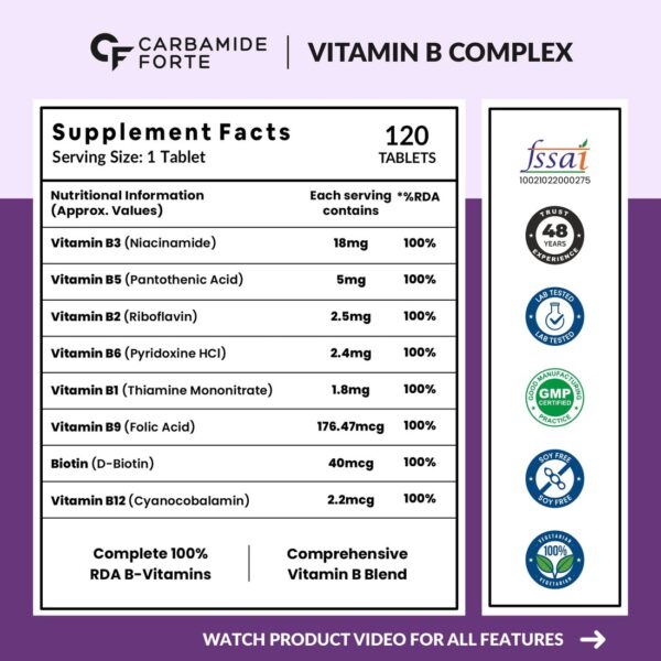 Carbamide Forte Vitamin B-Complex Tablets - Pack of 120 - Image 8