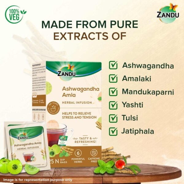 Zandu Ashwagandha Amla Tea – Calming (Pack of 25 Teabags) - Image 8