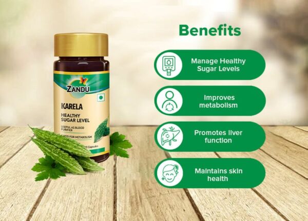 Zandu Karela Capsules for Blood Sugar Control & Blood Purification (Pack of 60 Capsules) - Image 5