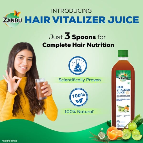 Zandu Hair Vitalizer Juice | Scientifically Proven for Natural Hair Growth & Strengthening (1 Litre) - Image 7