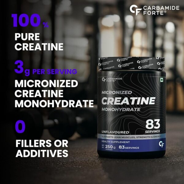 Carbamide Forte Micronized Creatine Monohydrate Powder | 83 Servings | Vegetarian | 250g Jar (Pack of 1) - Image 6