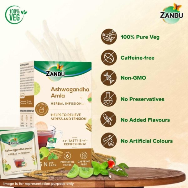 Zandu Ashwagandha Amla Tea – Calming (Pack of 25 Teabags) - Image 7