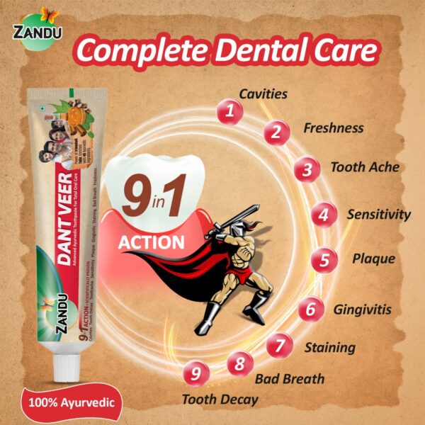 Zandu Dantveer Ayurvedic Toothpaste | Fights 9 Oral Problems | 100% Ayurvedic with Irimedadi Taila & 40 Herbs - Image 11