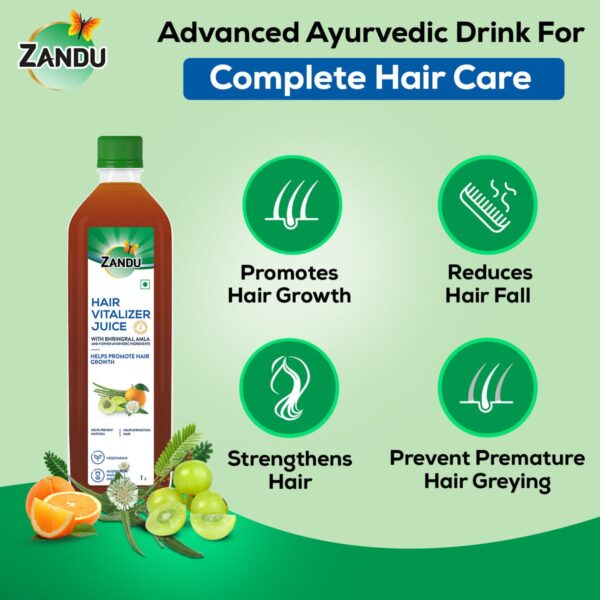 Zandu Hair Vitalizer Juice | Scientifically Proven for Natural Hair Growth & Strengthening (1 Litre) - Image 6
