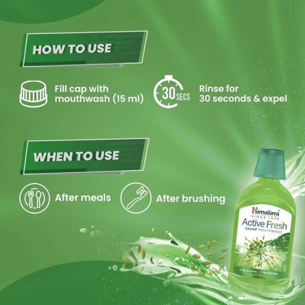 Himalaya Active Fresh Saunf Mouthwash 215ml (Pack of 1) - Image 5