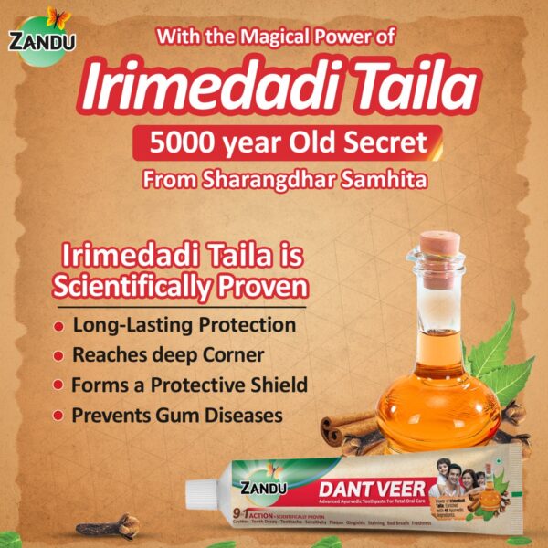 Zandu Dantveer Ayurvedic Toothpaste | Fights 9 Oral Problems | 100% Ayurvedic with Irimedadi Taila & 40 Herbs - Image 10