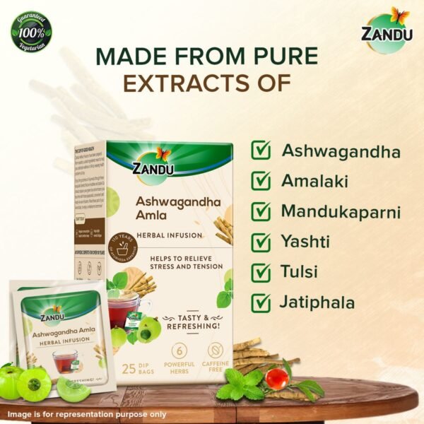 Zandu Ashwagandha Amla Tea – Calming (Pack of 25 Teabags) - Image 5