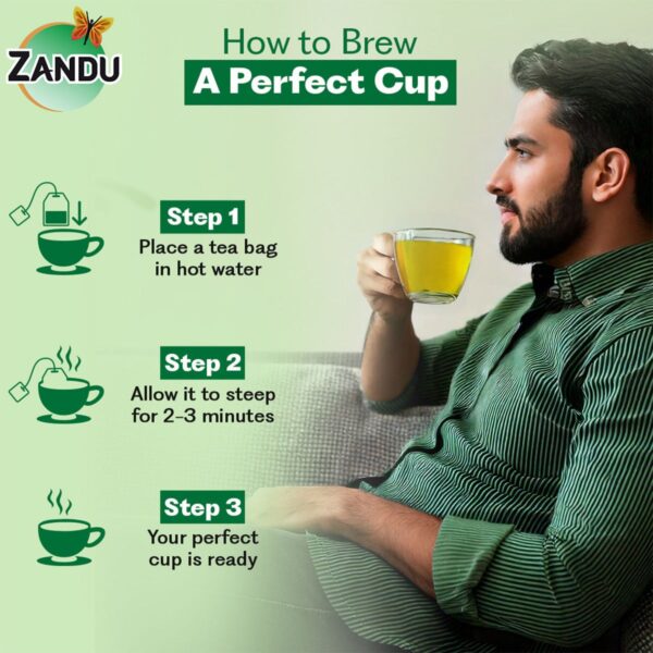 Zandu Lemon & Honey Green Tea | 100% Ayurvedic Blend with Natural Flavours | (Pack of 25 Tea Bags) - Image 7