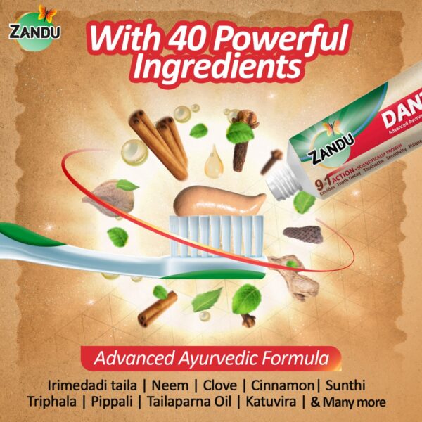 Zandu Dantveer Ayurvedic Toothpaste | Fights 9 Oral Problems | 100% Ayurvedic with Irimedadi Taila & 40 Herbs - Image 9