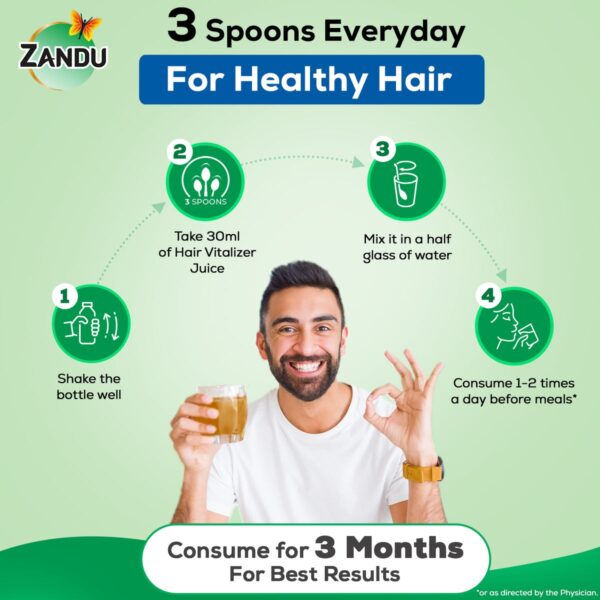 Zandu Hair Vitalizer Juice | Scientifically Proven for Natural Hair Growth & Strengthening (1 Litre) - Image 4