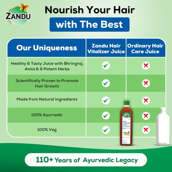 Zandu Hair Vitalizer Juice | Scientifically Proven for Natural Hair Growth & Strengthening (1 Litre) - Image 3