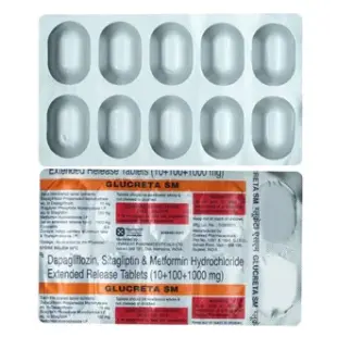 Glucreta SM 10mg/1000mg/100mg Tablet ER