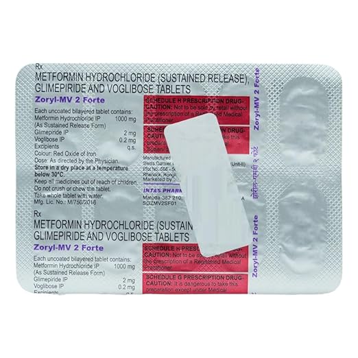 Zoryl MV Forte 2mg/1000mg/0.2mg Tablet - Image 2