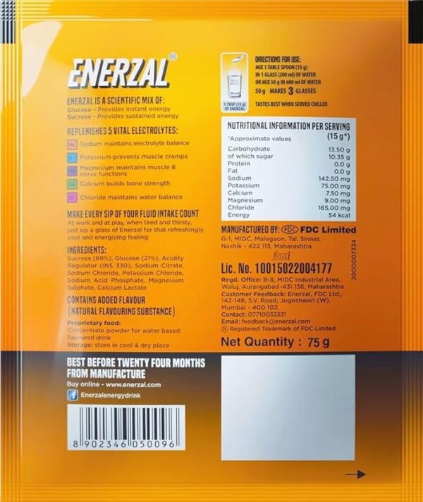 Enerzal Enerzal Energy & Electrolyte Drink with 5 Vital Electrolytes | For Stomach Care | Flavour Powder Orange - Image 2