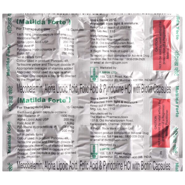 Matilda Forte Mecobalamin Capsule with ALA, Folic Acid, Pyridoxine & Biotin - Image 2