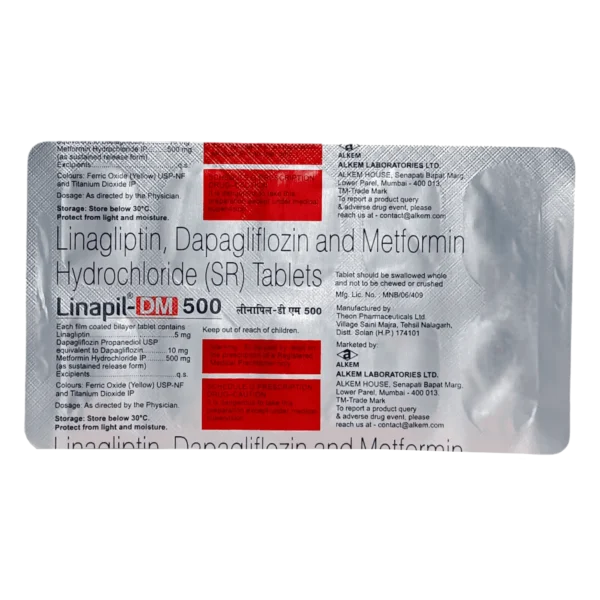 Linapil DM 10mg/5mg/500mg Tablet - Image 3