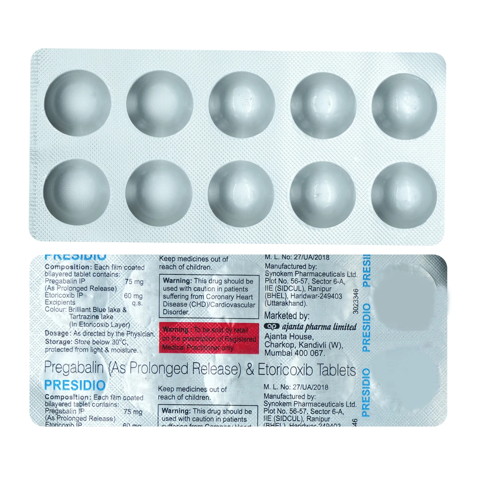 Presidio 75mg/60mg Tablet'1*10