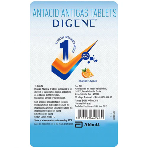 Digene Antacid Antigas Tablet | For Acidity, Gas & Stomach Care | Flavour Orange