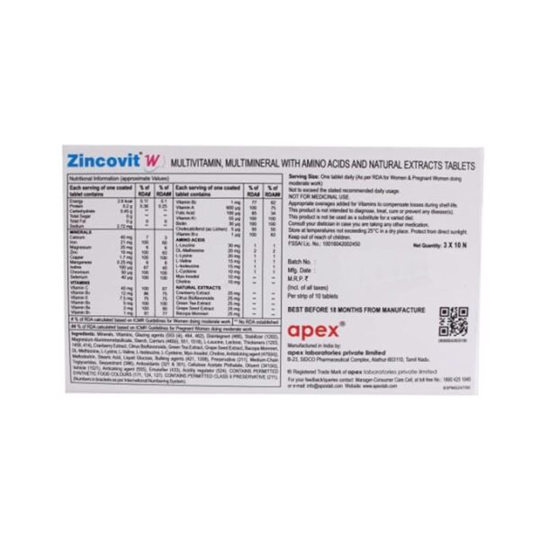 Zincovit W Tablets - Image 2