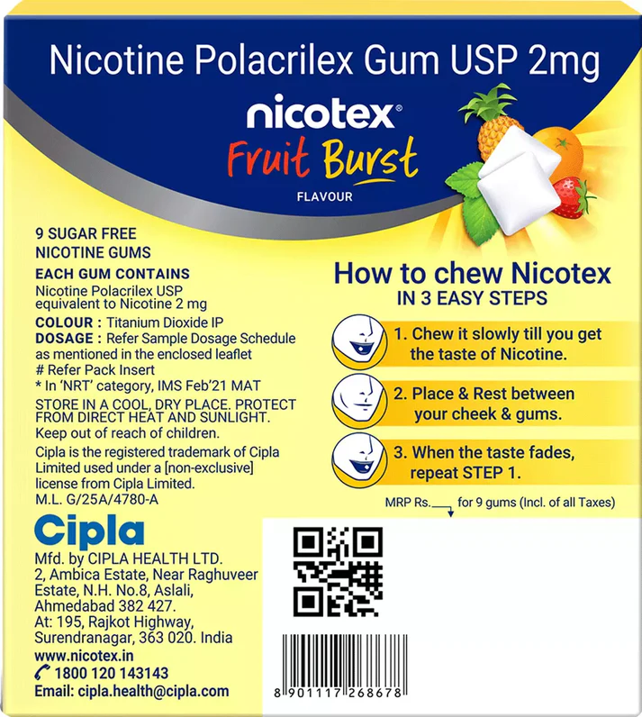 Nicotex 4mg Fruit Burst Flavour Sugar Free Nicotine Gums 1*9 - Image 3