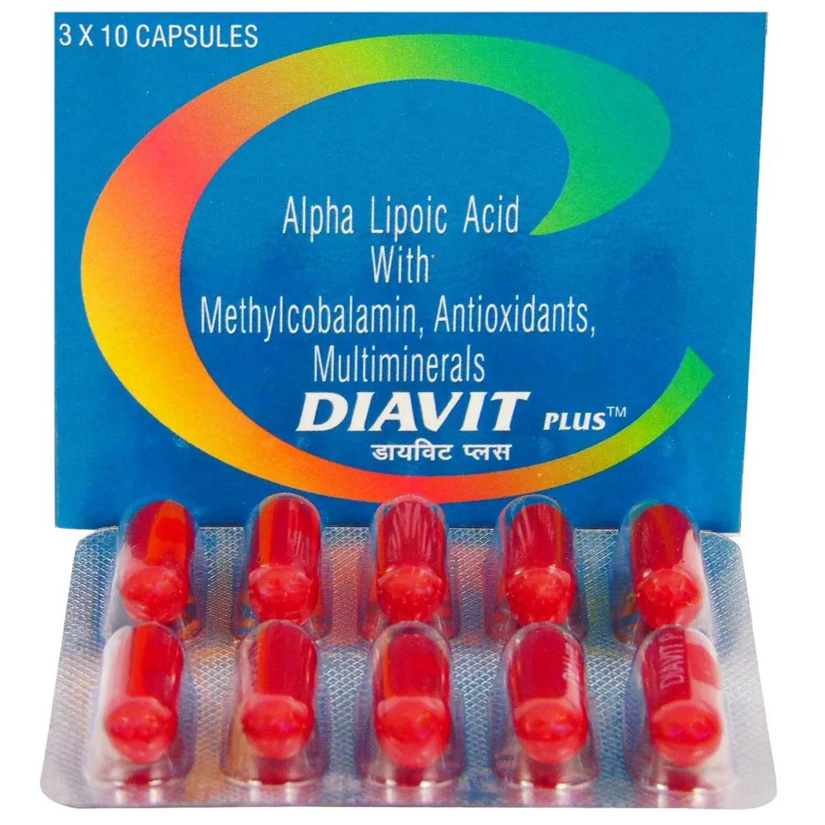 Diavit Plus Capsule with ALA, Methylcobalamin, Antioxidants & Multiminerals 1*10 - Image 2